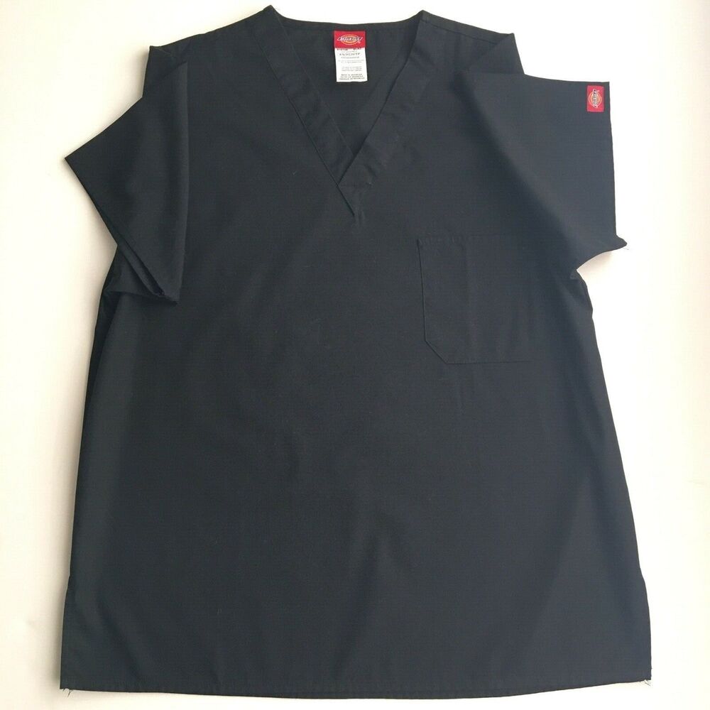 Dickies Womens Size XS Medical Dental Black Scrub Top Chest Pocket NWOT